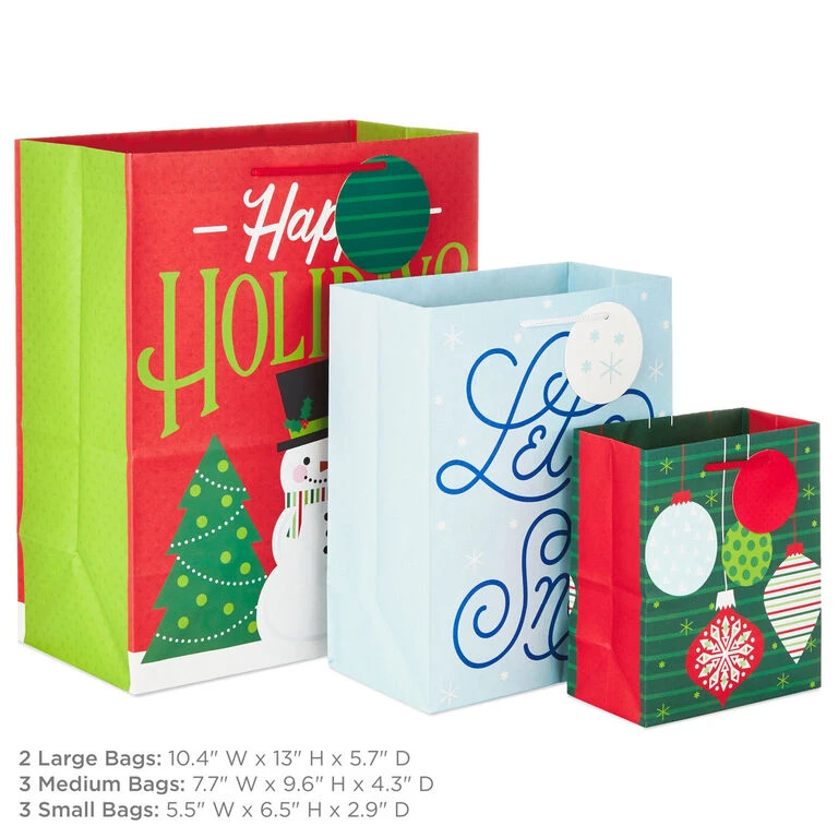 Hallmark Let It Snow 8-Pack Holiday Gift Bags, Assorted Sizes And Designs - Image 3