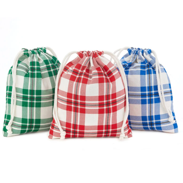 Hallmark 10" Assorted Plaid 3-Pack Fabric Gift Bags
