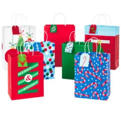 Hallmark Colorful Christmas Gift Bags With Mix And Match Tags, Assorted Sizes And Designs
