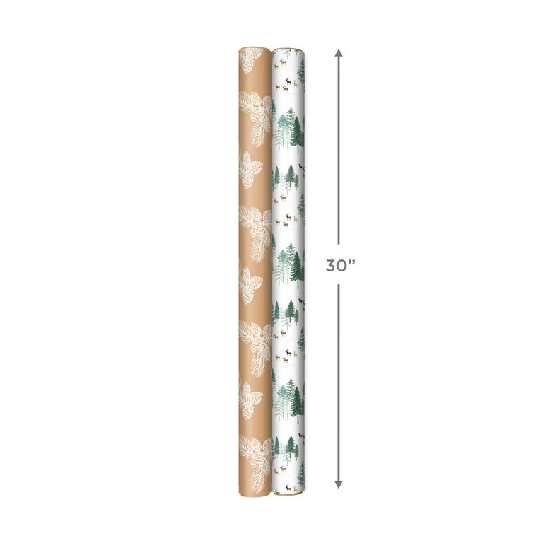 Hallmark Elegant Evergreens 2-Pack Holiday Wrapping Paper, 150 Sq. Ft. - Image 4