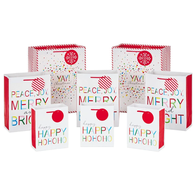 Hallmark Merry And Bright 8-Pack Christmas Gift Bags, Assorted Sizes And Designs