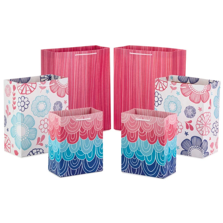 Hallmark Pretty Patterns Assorted Sizes 6-Pack Gift Bags
