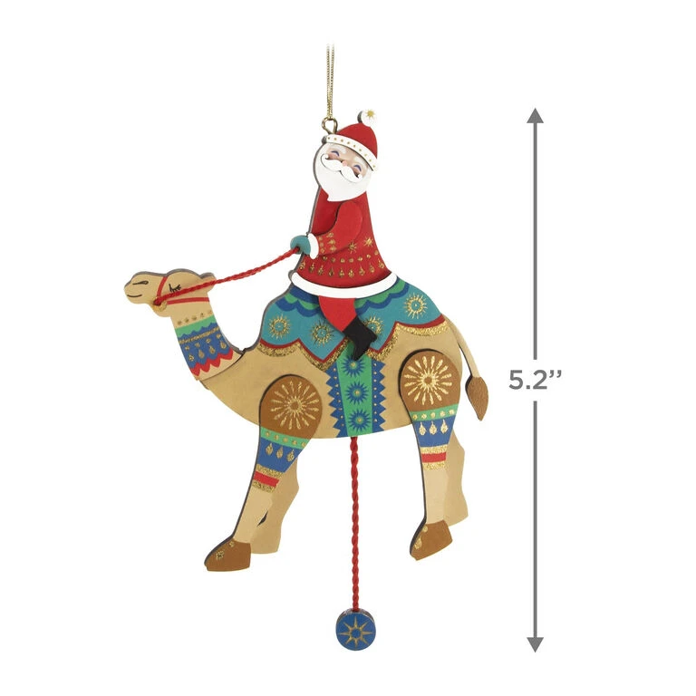Hallmark Pull-String Camel With Santa Wood Ornament - Image 3