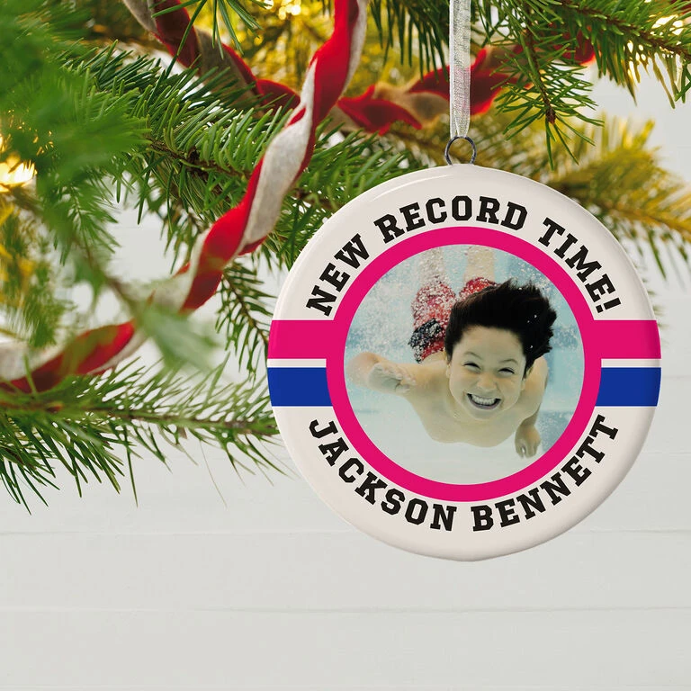 Swimming Ceramic Circle Personalized Photo Ornament - Image 2