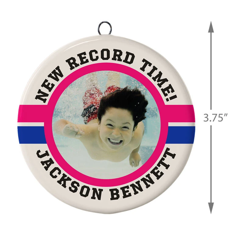 Swimming Ceramic Circle Personalized Photo Ornament - Image 3