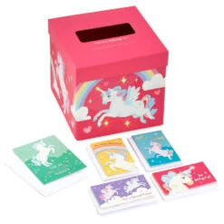 Hallmark Colorful Unicorn Classroom Valentines Set With Light-Up, Musical Mailbox