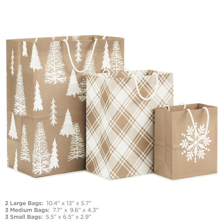 Hallmark Christmas Kraft 8-Pack Holiday Gift Bags, Assorted Sizes And Designs - Image 3